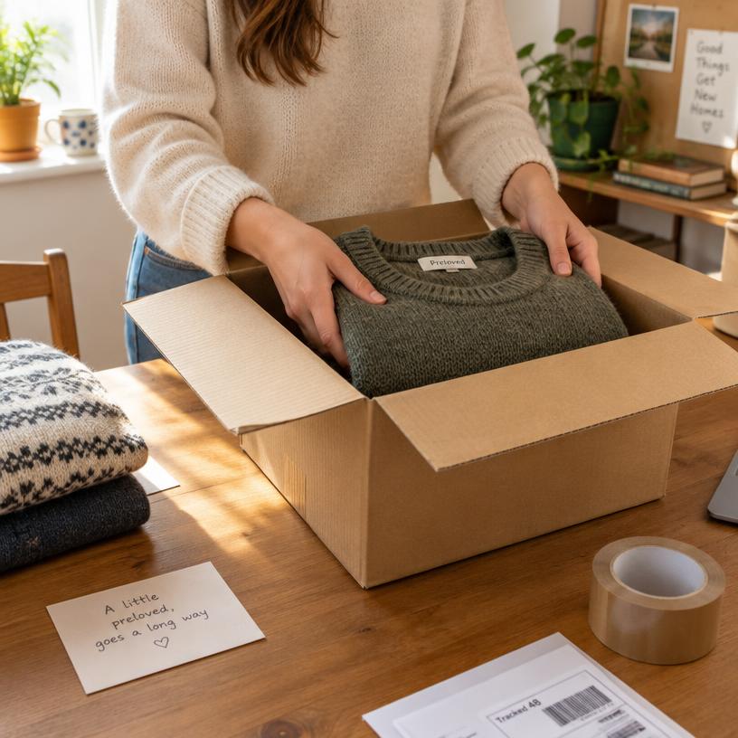 Packing a sweater into a shipping box