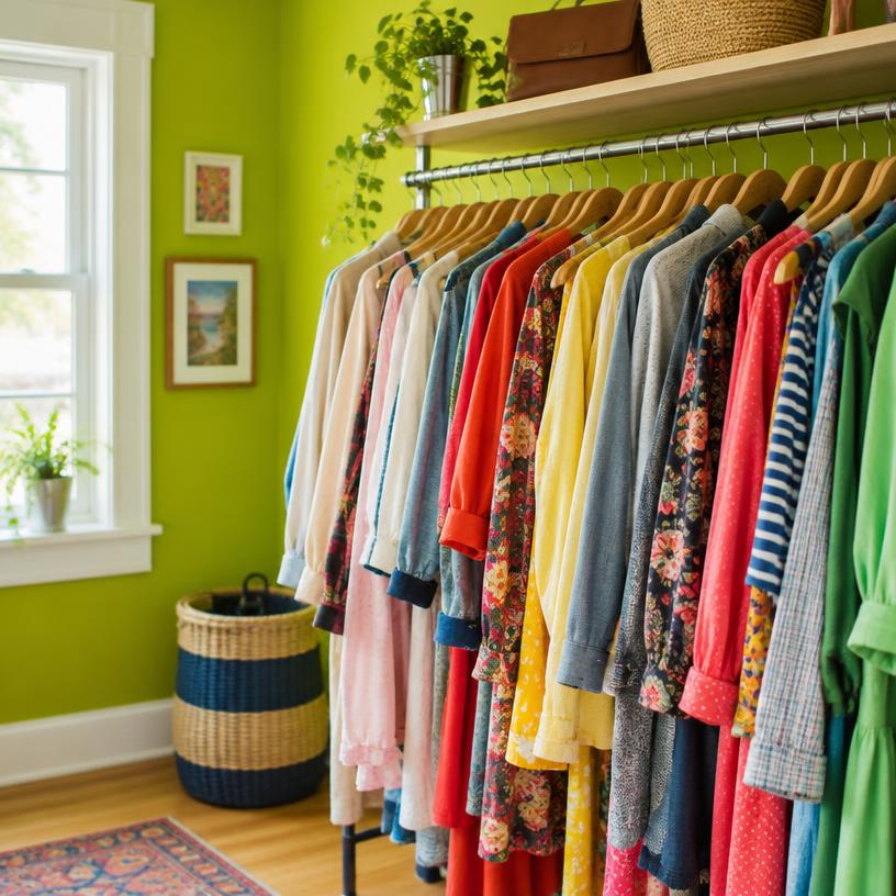 Rack of colorful secondhand clothes